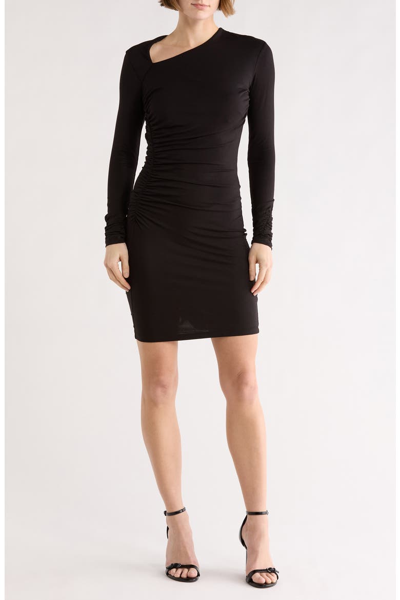 Ruth Asymmetric Neck Midi Dress, Main, color, BLACK
