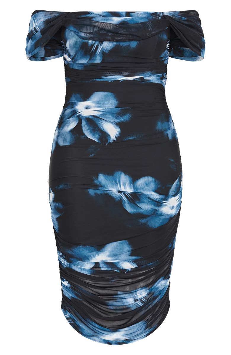 City Chic Floral Print Off the Shoulder Dress, Alternate, color, Teal Floral