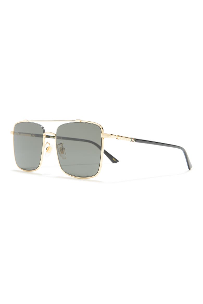 56mm Rectangle Metal Frame Sunglasses, Alternate, color, GOLD BLACK GREY