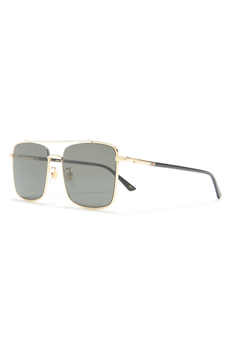 Gucci 56mm Rectangle Metal Frame Sunglasses, Alternate, color, Gold Black Grey