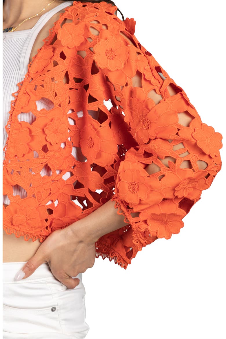 Floral Lace Cutout Bolero Cardigan, Alternate, color, ORANGE