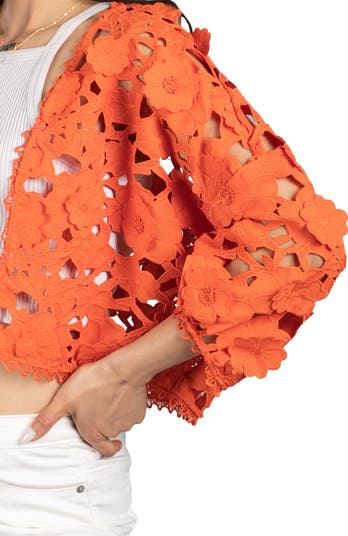 Floral Lace Cutout Bolero Cardigan
