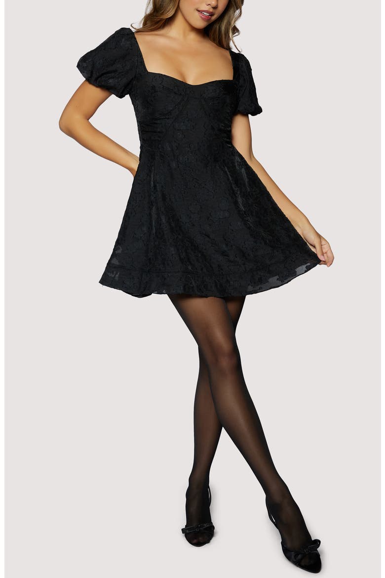 Petal Veil Jacquard Minidress, Main, color, BLACK