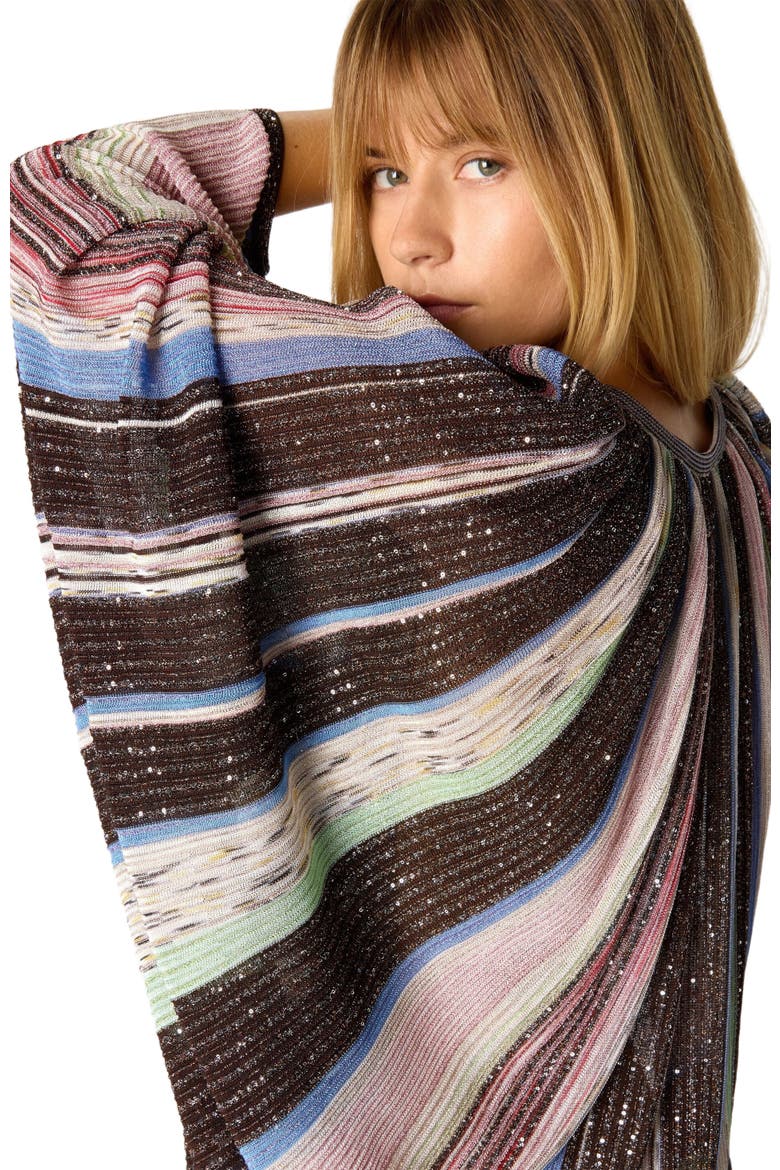 Long Cape-effect Caftan In Viscose Lamé Blend, Alternate, color, Multicoloured