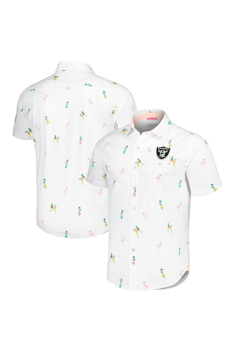 Men's Tommy Bahama White Las Vegas Raiders Nova Wave Flocktail Button-Up Shirt, Main, color, White