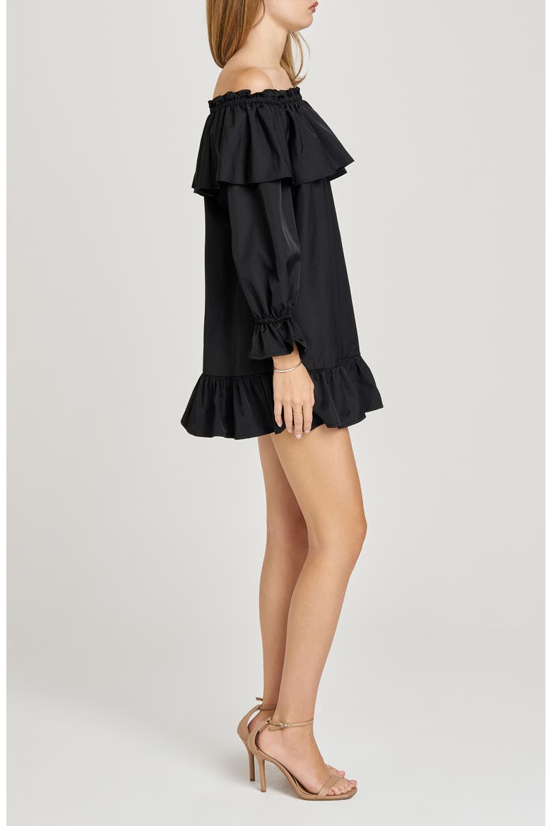 x Sara Walker Jane Off the Shoulder Long Sleeve Taffeta Minidress, Alternate, color, BLACK