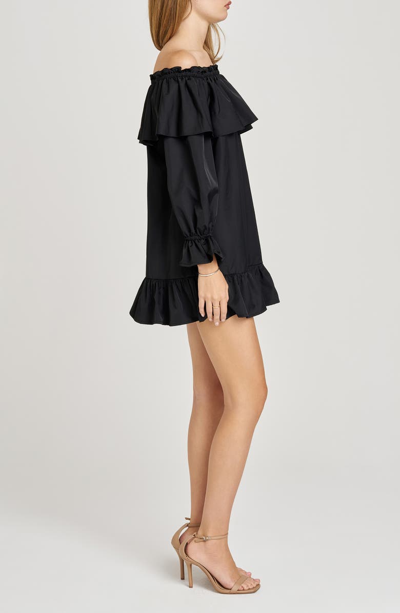 WAYF x Sara Walker Jane Off the Shoulder Long Sleeve Taffeta Minidress, Alternate, color, Black