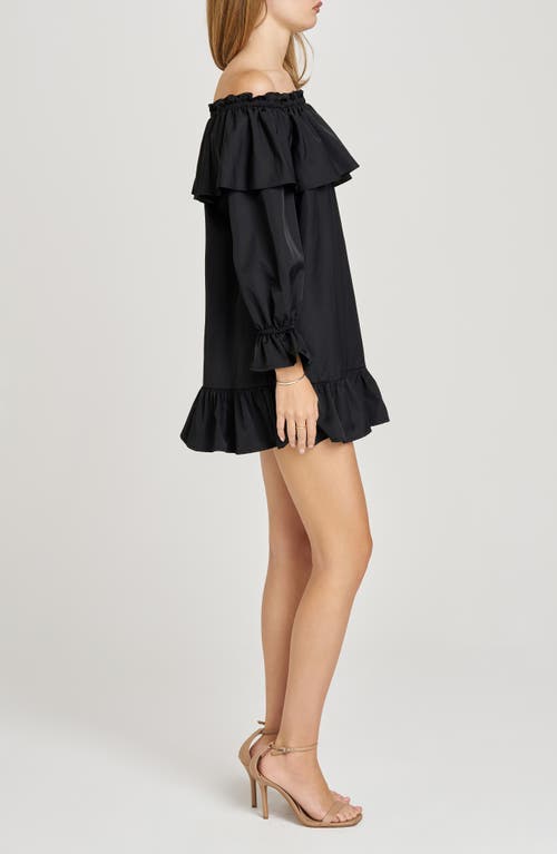 Wayf X Sara Walker Jane Off The Shoulder Long Sleeve Taffeta Minidress In Black