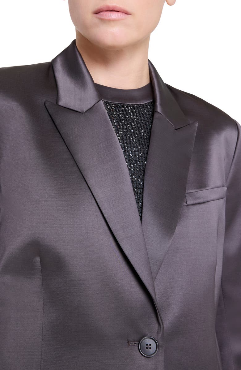 TWP Sawyer Boxy Crop Satin Blazer, Alternate, color, Chocolate Torte