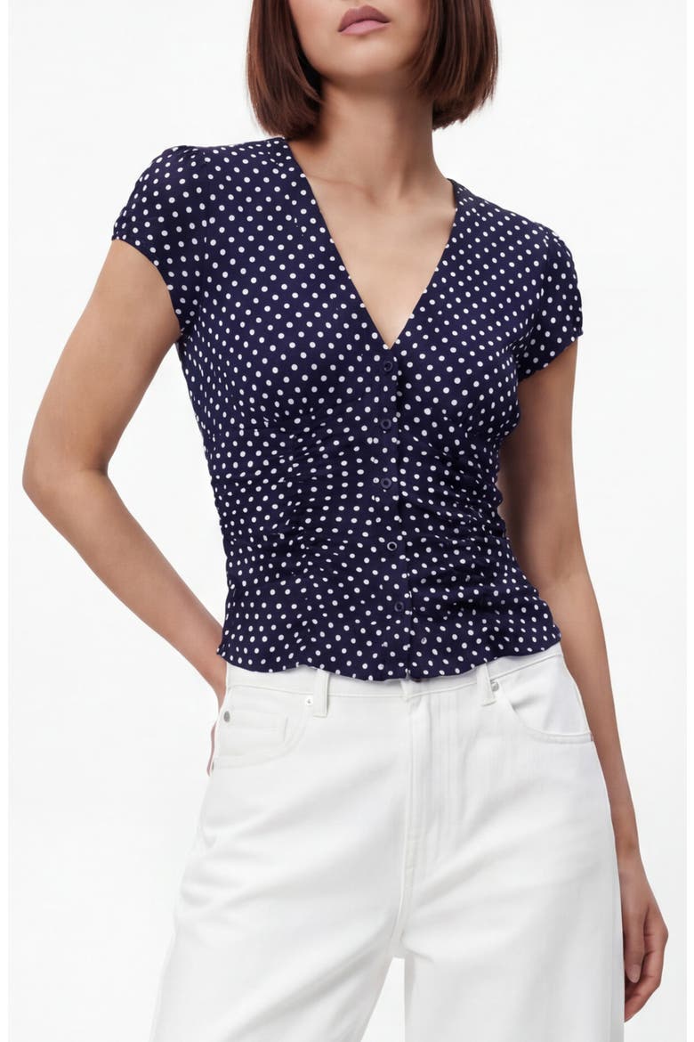 Hazel Buttoned Top, Main, color, NAVY/ WHITE DOT