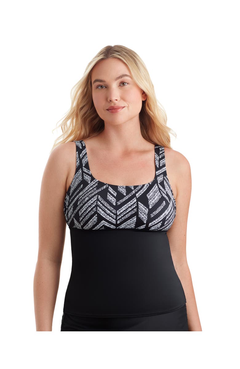 ShapeSolver Sport Scoopneck Chlorine Resistant Tankini Swimsuit Top, Main, color, Herringbone Shift