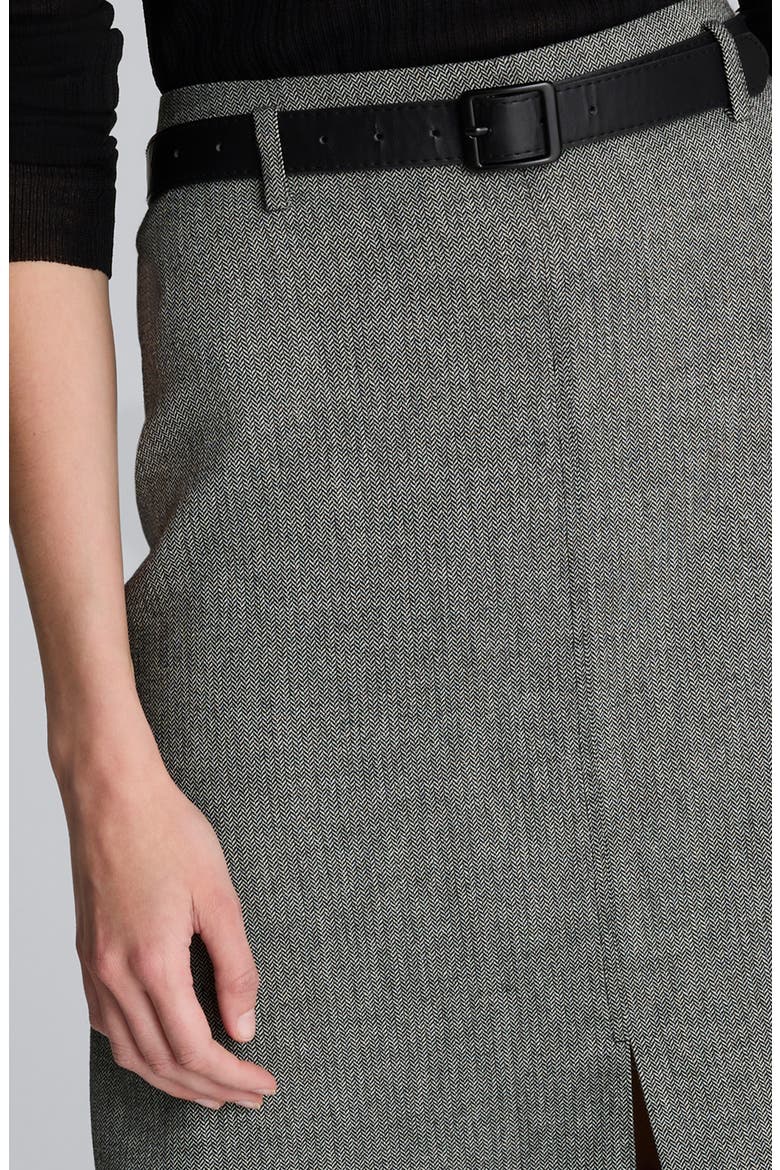 Belted Front Slit Midi Skirt, Alternate, color, BLACK/ OYSTER