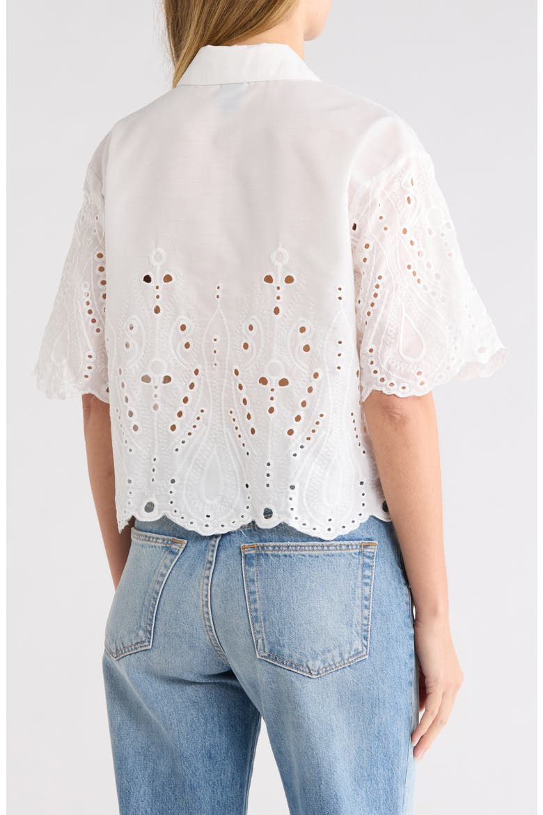 Eyelet Button-Front Crop Top, Alternate, color, WHITE/ NAVY