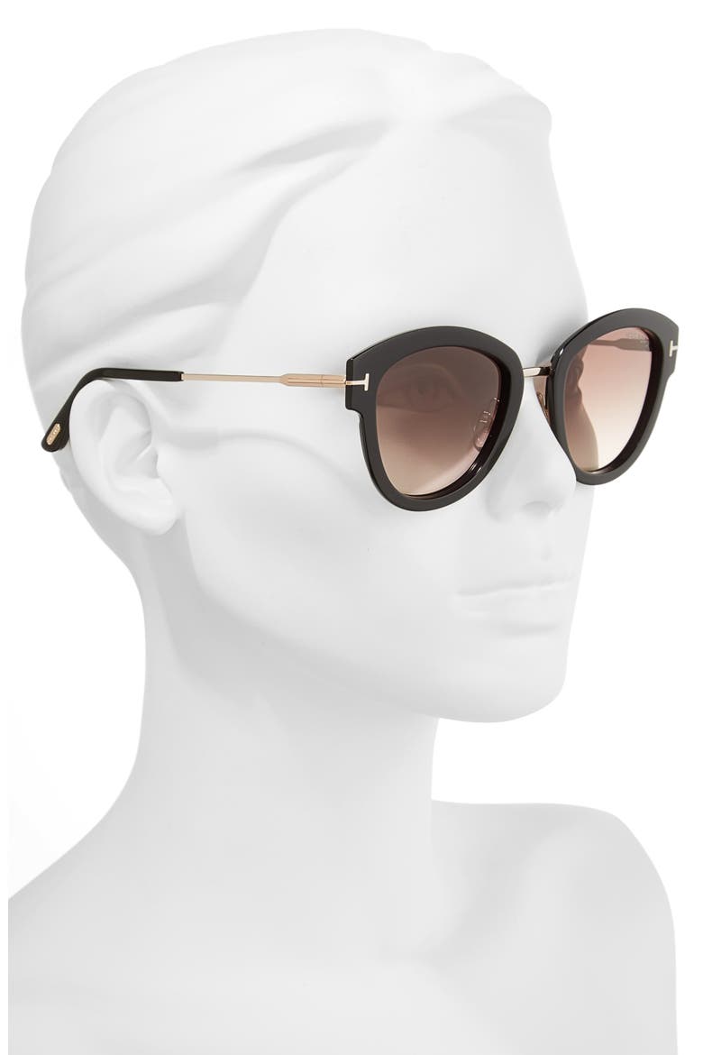 Mia 55mm Cat Eye Sunglasses, Alternate, color, BLACK ACETATE/ ROSE GOLD