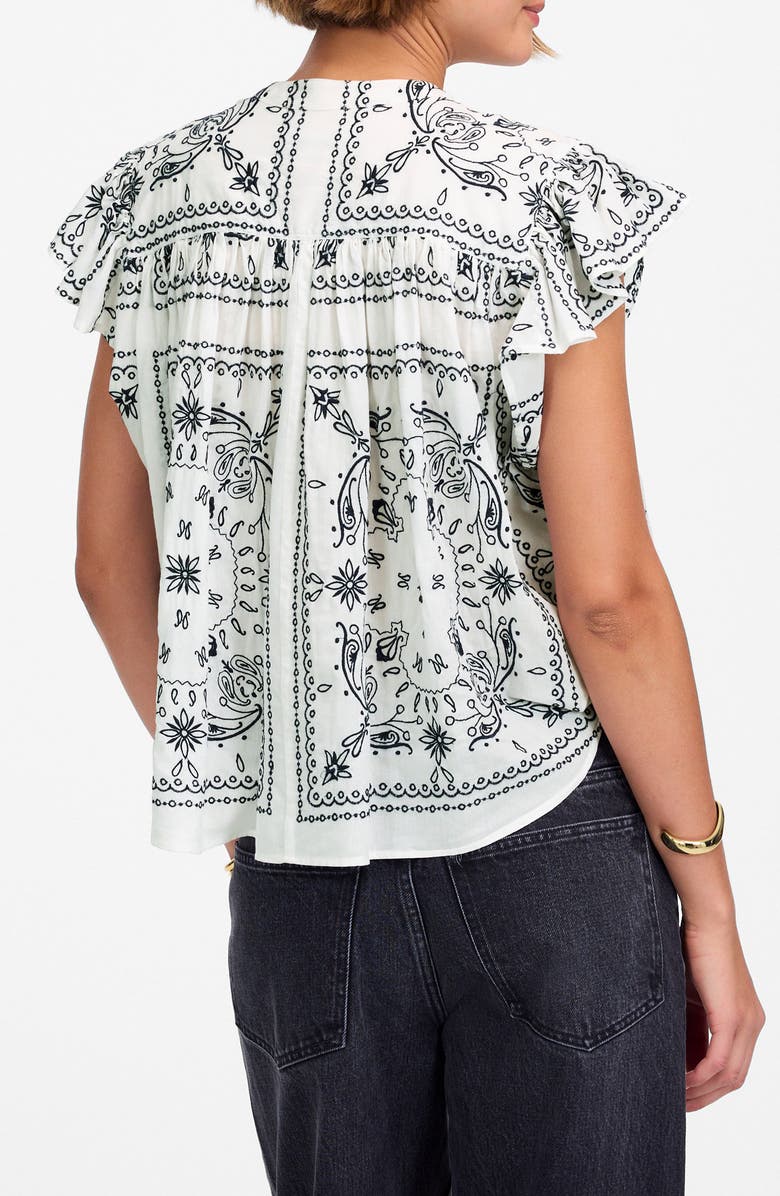 Madewell Embroidered Bandana Flutter Sleeve Top, Alternate, color, White Dark Navy Embroidered