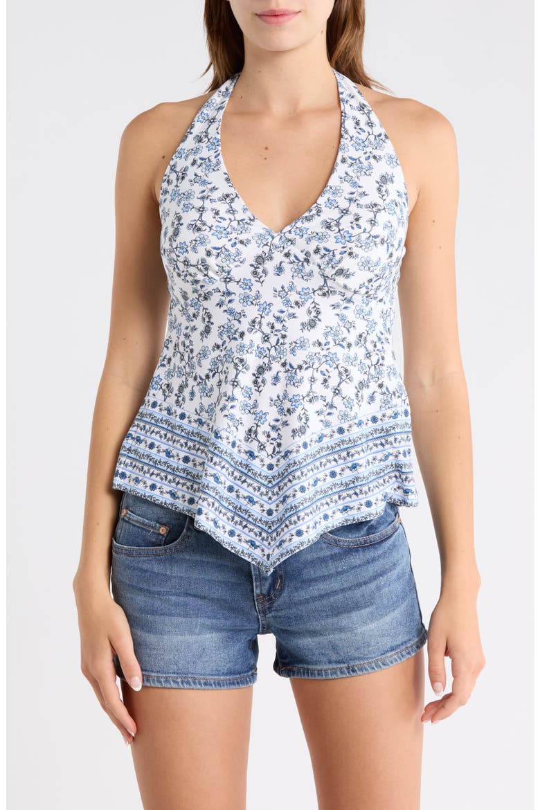 Halter Neck Scarf Top, Main, color, BLUE FLORAL WHITE COMBO
