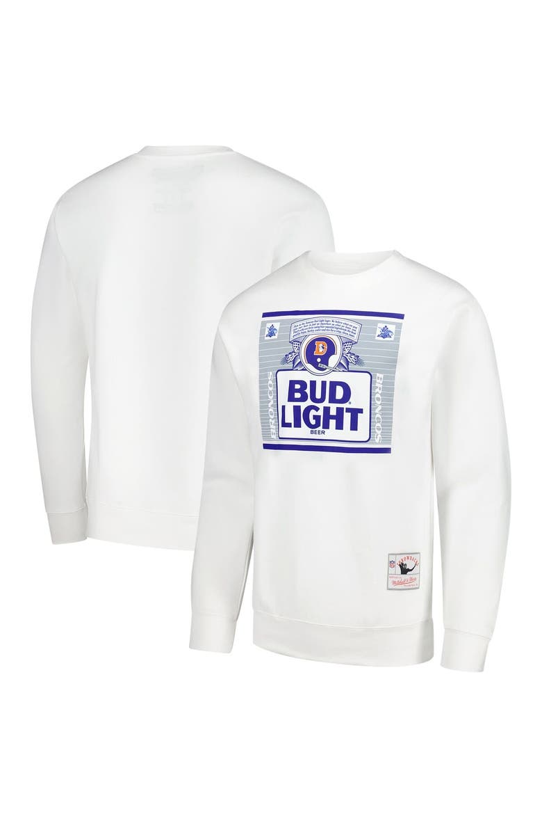 Men's Mitchell & Ness x Bud Light White Denver Broncos The Crest Pullover Sweatshirt, Main, color, White