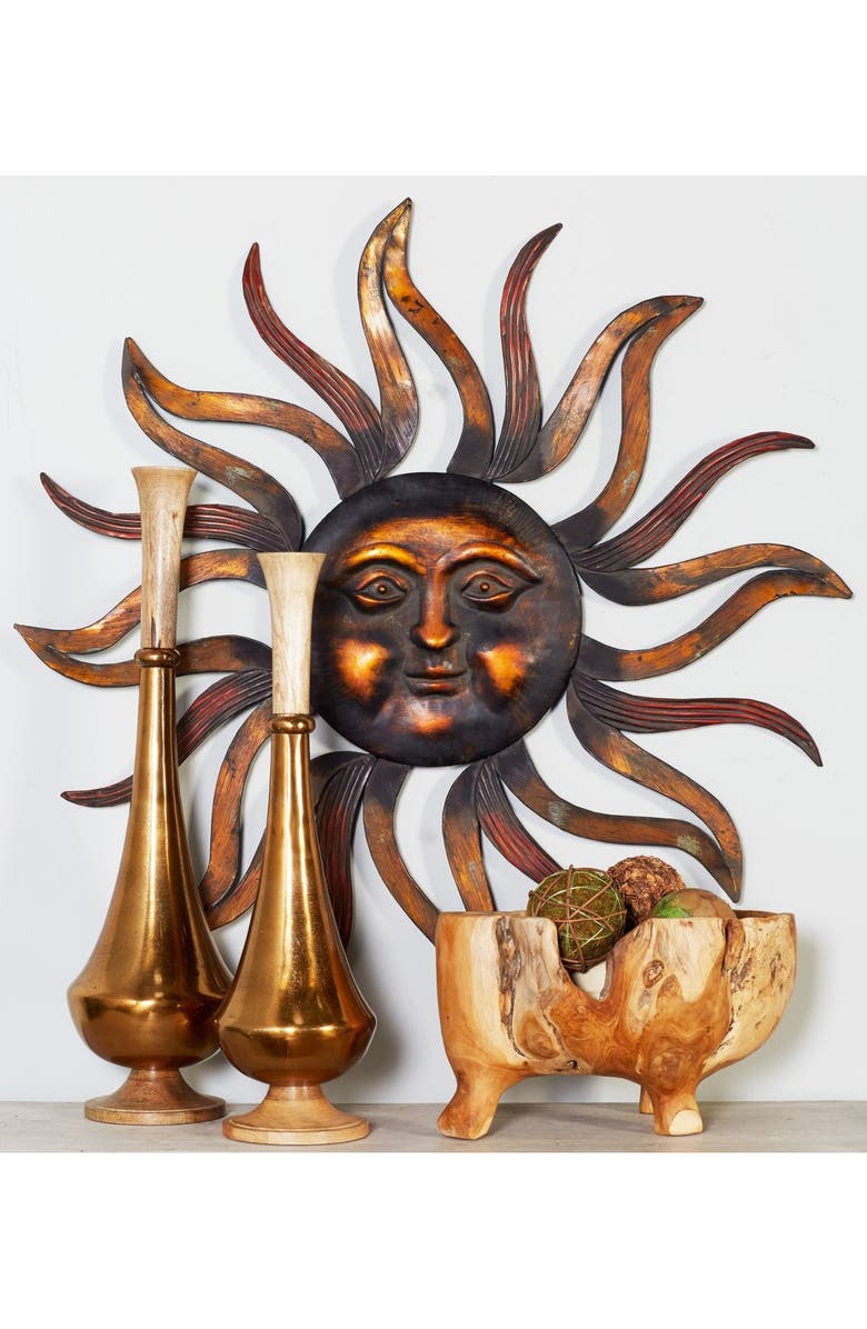 SONOMA SAGE HOME Brass Metal Sunburst Wall Decor with Distressed Copper Like Finish, Alternate, color, 
