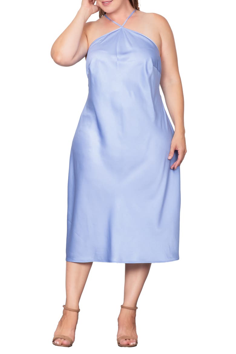 Satin Midi Dress, Alternate, color, GLACIAL BLUE