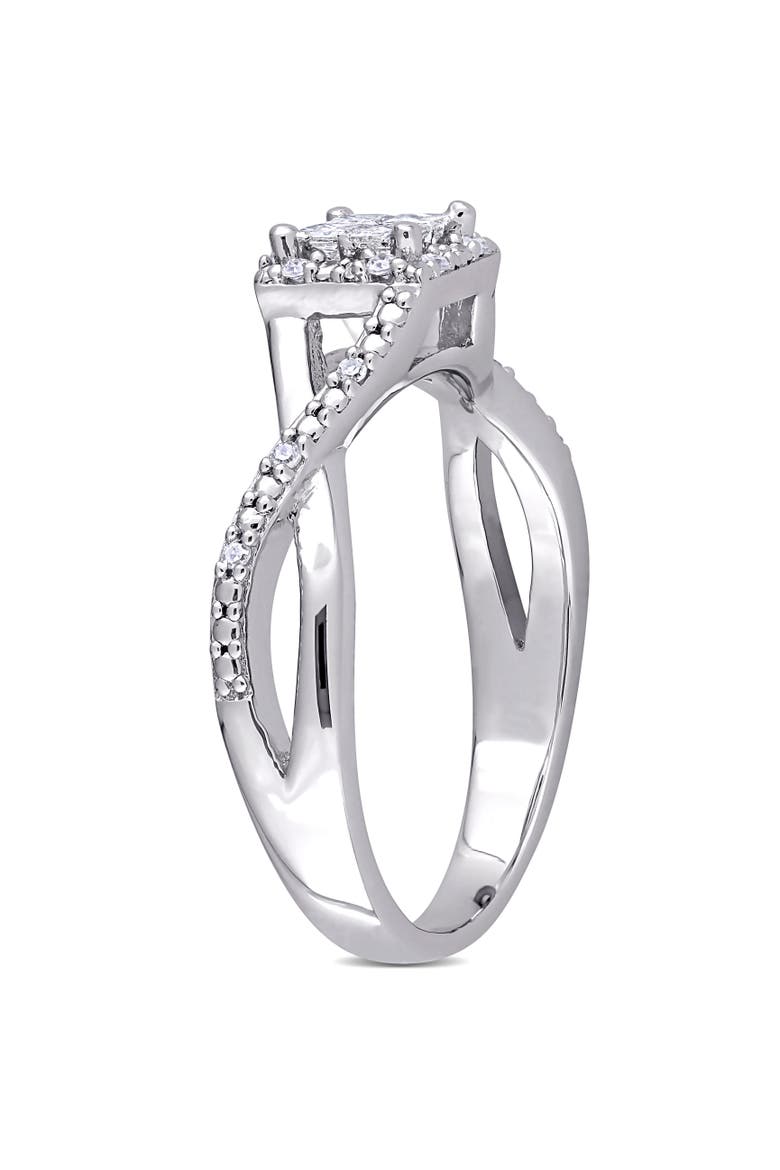 Diamond Halo Crisscross Engagement Ring, Alternate, color, Sterling Silver