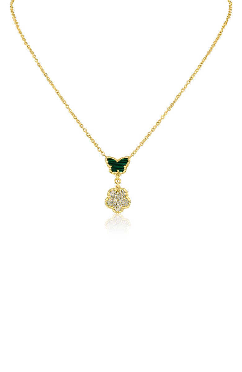 CZ by Kenneth Jay Lane Stone Butterfly & Pavé Cubic Zirconia Pendant Necklace, Main, color, Green/ Clear Gold