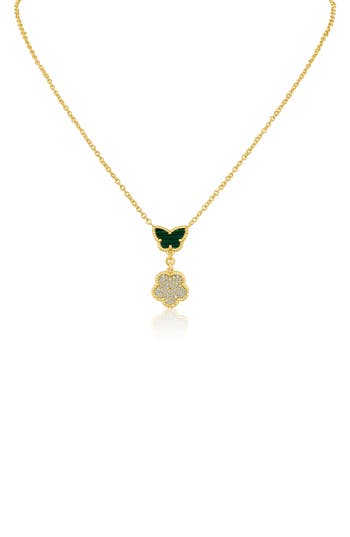 Cz By Kenneth Jay Lane Stone Butterfly & Pavé Cubic Zirconia Pendant Necklace In Green/clear Gold