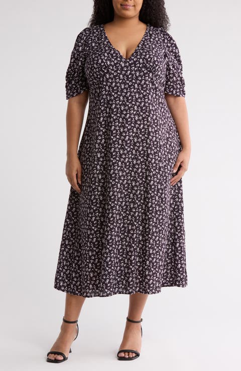 Floral V-Neck Midi Dress (Plus)