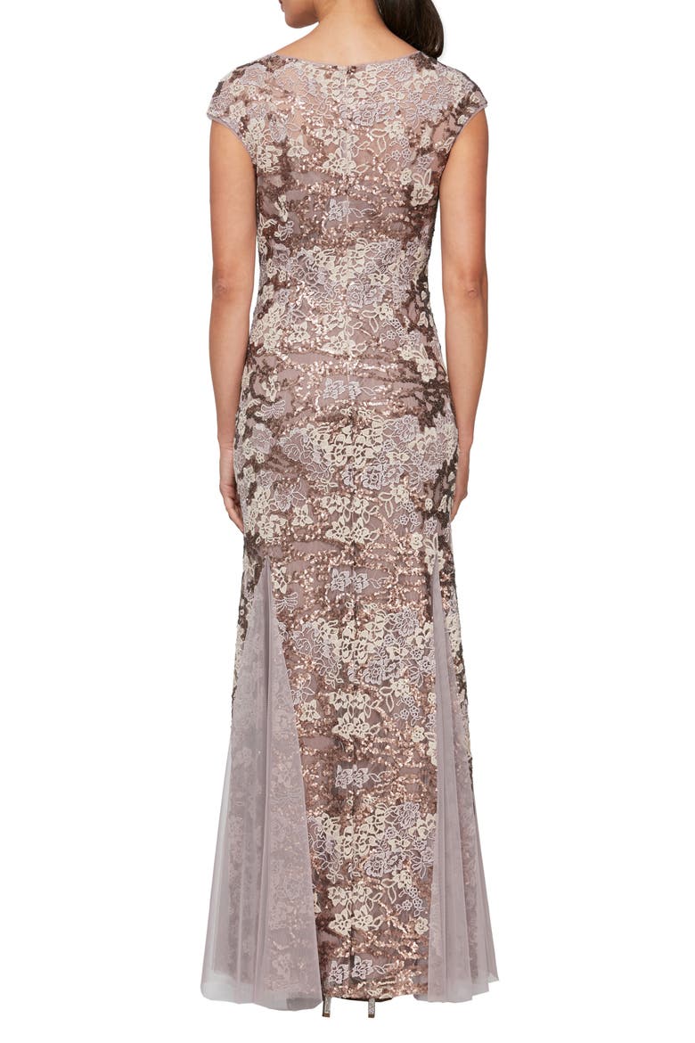 Sequin Embroidered Trumpet Gown, Alternate, color, MOCHA