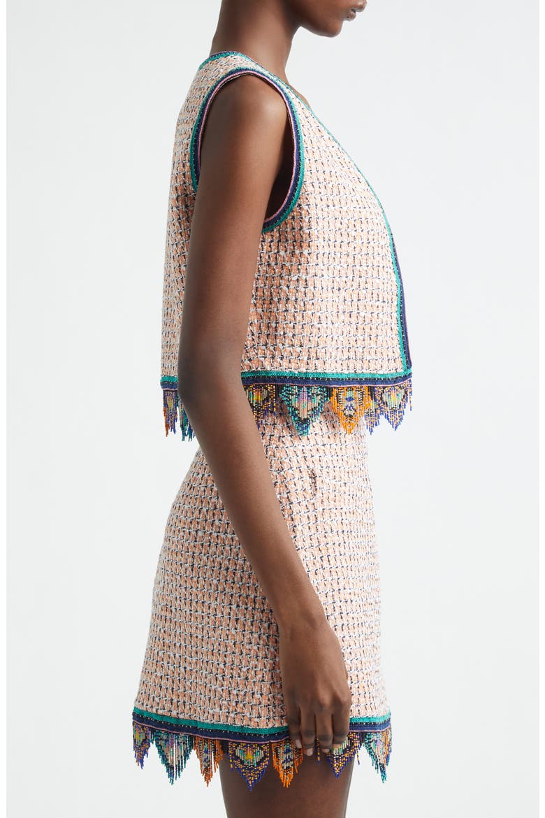 Bead Fringe Tweed Crop Vest, Alternate, color, MULTICOLOUR ORANGE BASE
