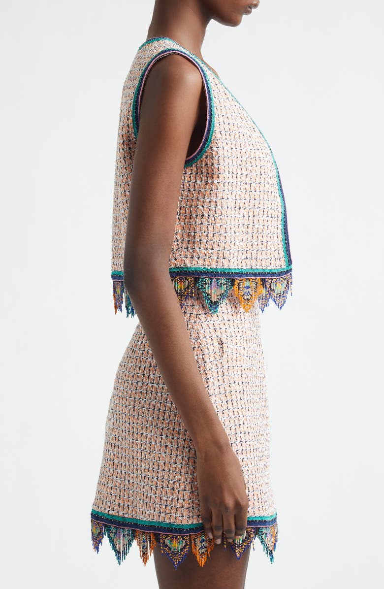 Etro Bead Fringe Tweed Crop Vest, Alternate, color, Multicolour Orange Base