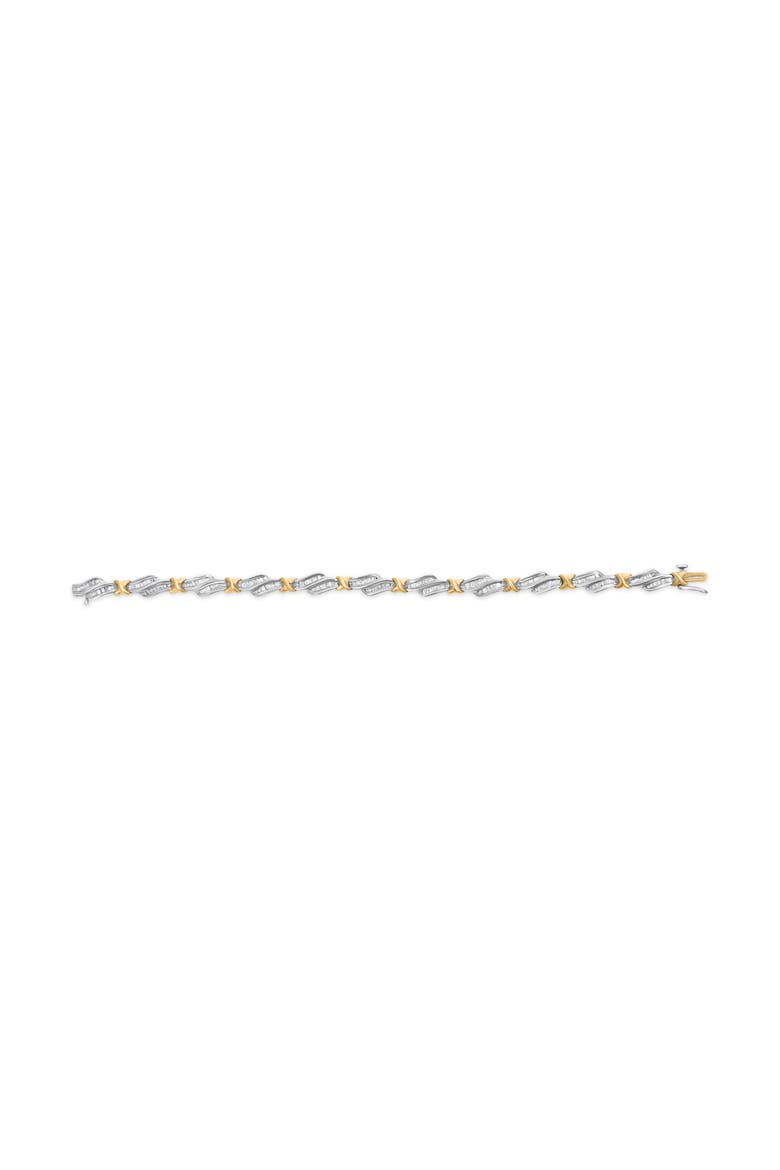 10k Two-Toned Gold 2.00 Cttw Diamond Weave and "X" Spiral Link Bracelet, Alternate, color, Yellow