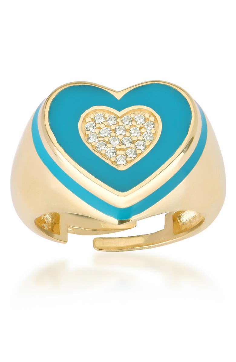 GABI RIELLE 14k Yellow Gold Vermeil French Enamel Heart Ring, Main, color,
