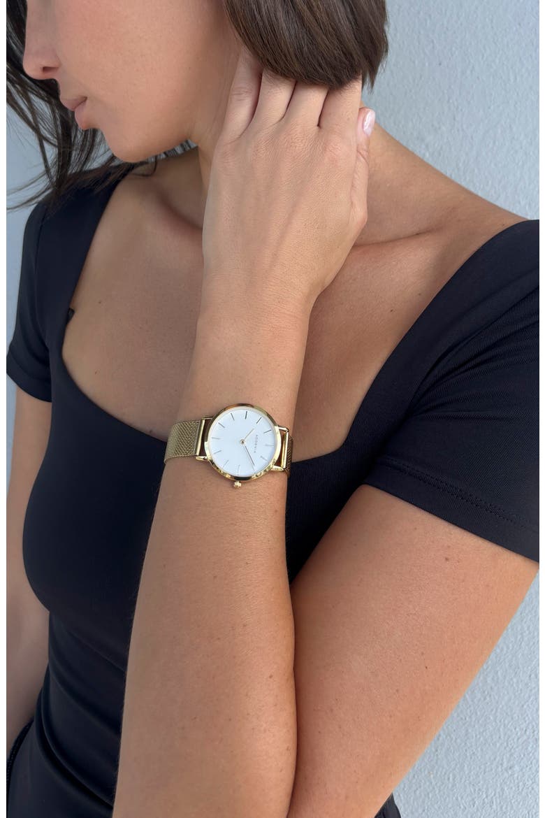 Frankfurt Quartz Mesh Strap Watch, 34mm, Alternate, color, GOLD/ WHITE