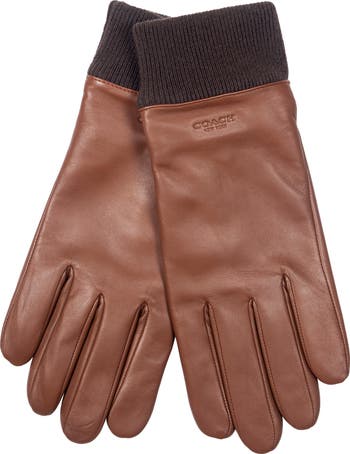 COACH Knit Cuff Leather Tech Gloves | Nordstrom