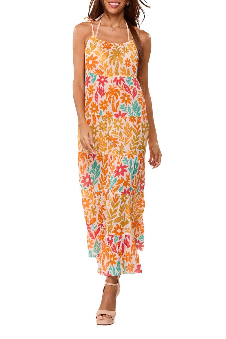 Floral Print Maxi Dress, Main, color, ORANGE