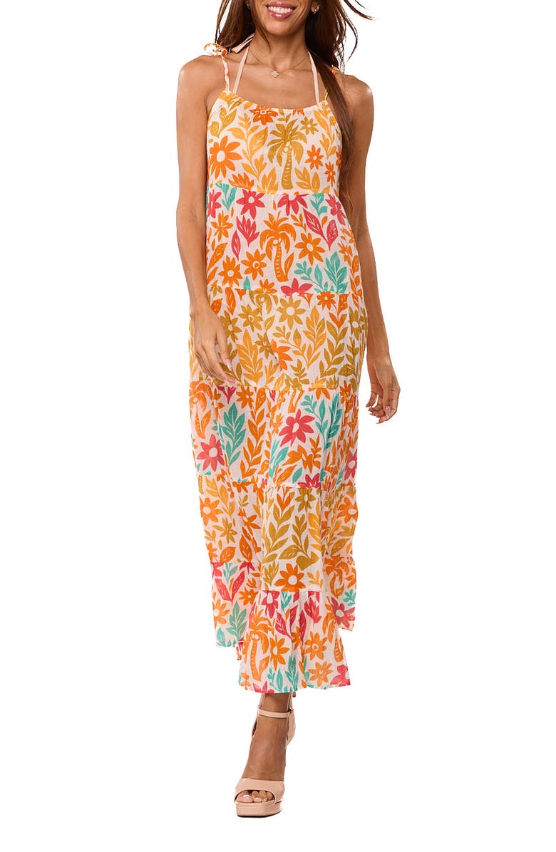 RANEES Floral Print Maxi Dress, Main, color, Orange