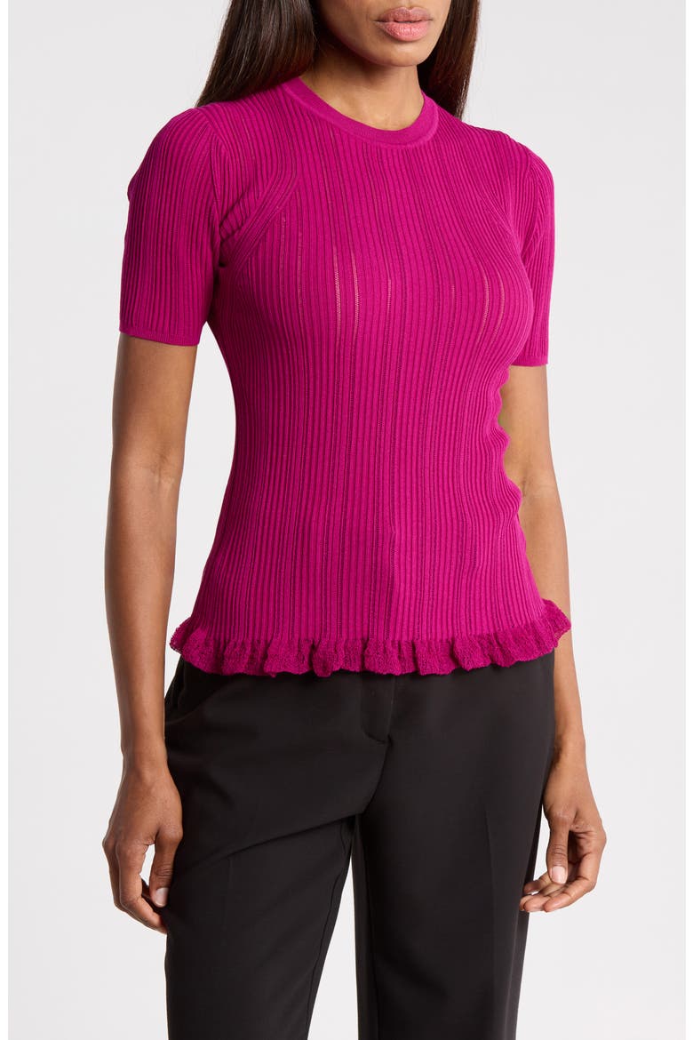 Variegated Rib Short Sleeve Crewneck Top, Main, color, MULBERRY