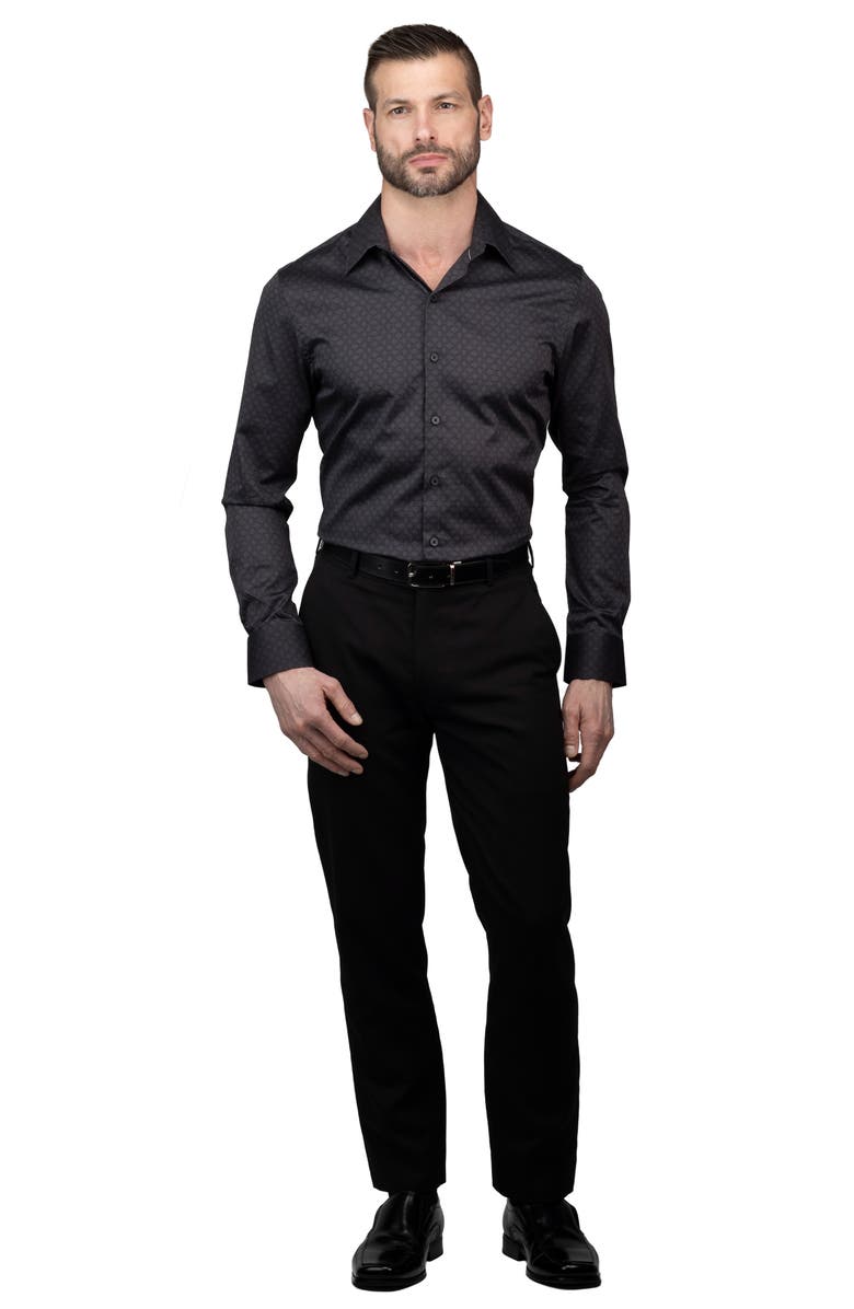 KARL LAGERFELD Trim Fit Grid Monogram Cotton Dress Shirt, Alternate, color, Black