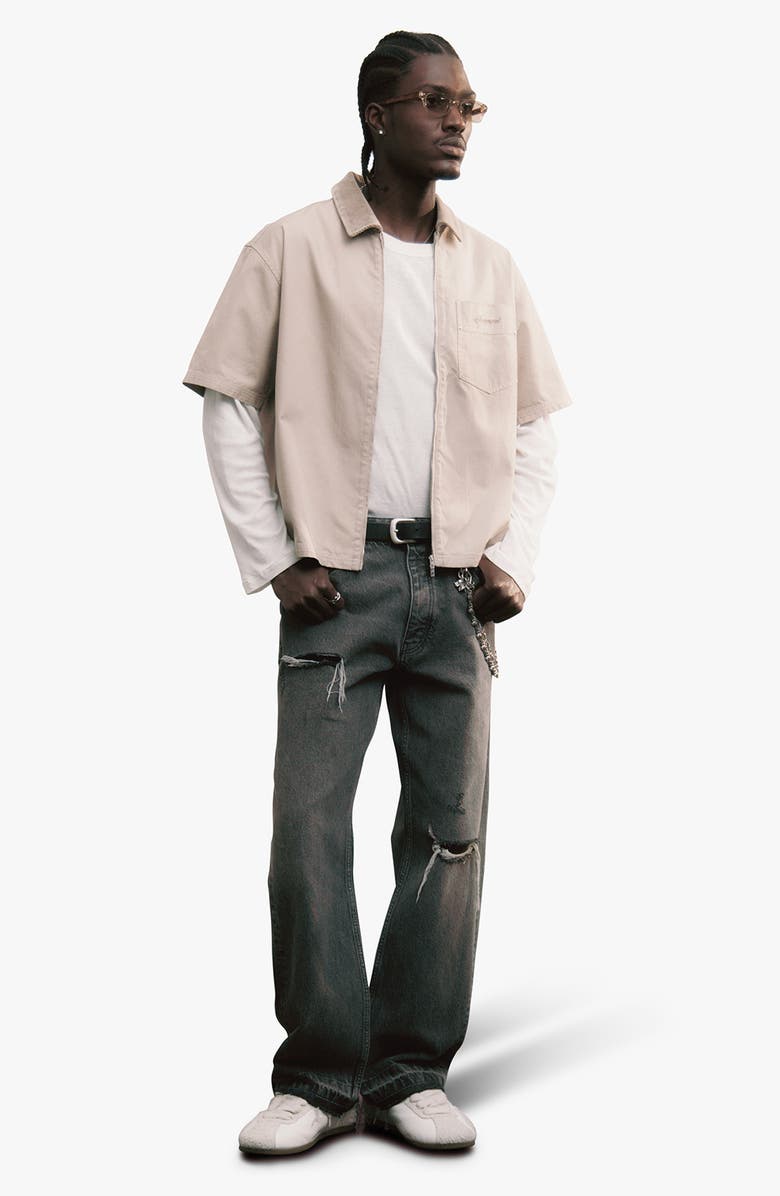 Represent Ramona Short Sleeve Zip-Up Shirt, Alternate, color, Vintage Khaki