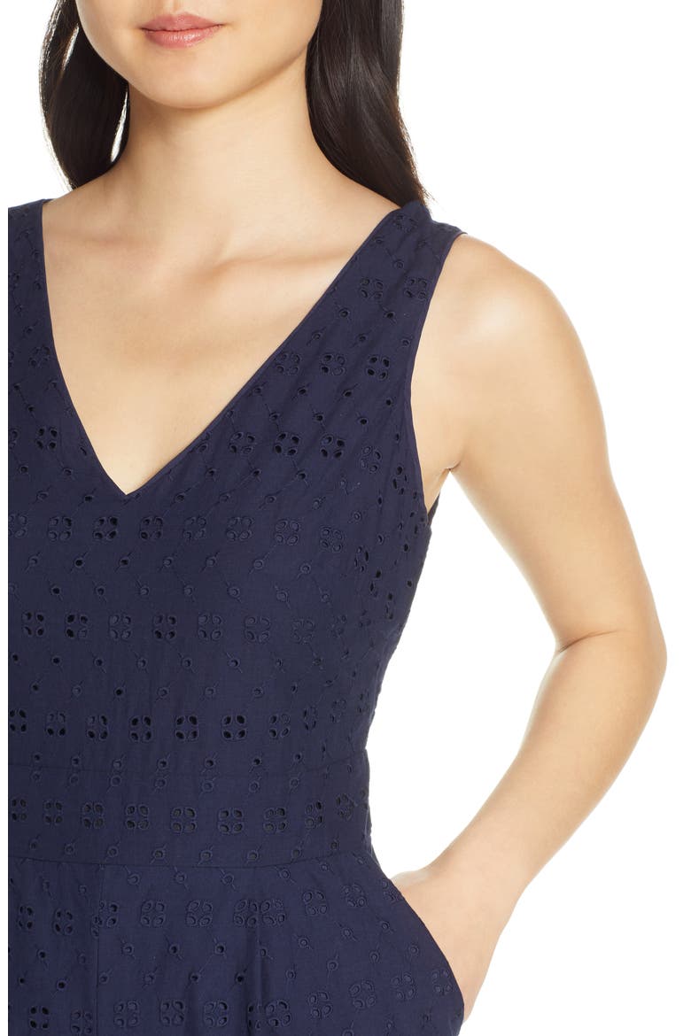 Cotton Eyelet Sleeveless Crop Wide Leg Jumpsuit, Alternate, color, NAVY