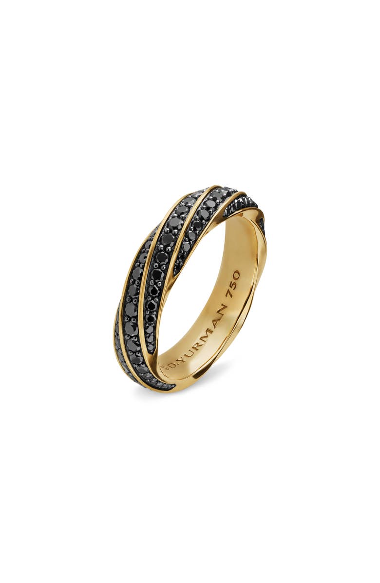 David Yurman Cable Edge Band Ring in Recycled 18K Yellow Gold with Pavé Black Diamonds, Alternate, color,