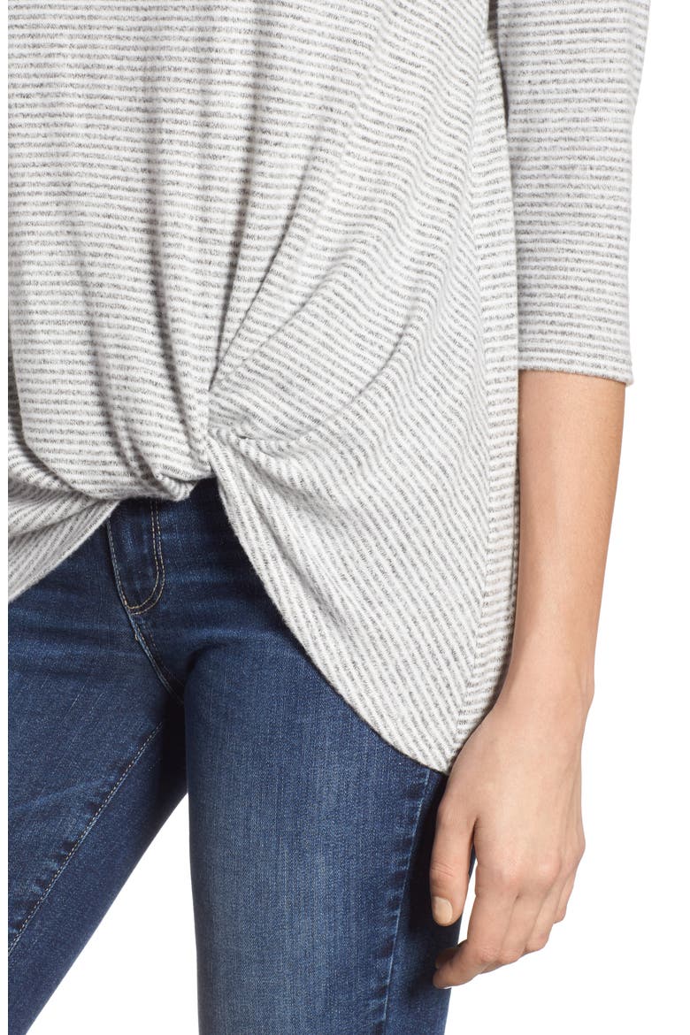 Gibson Twist Front Fleece Top, Alternate, color, GREY/ IVORY MINI STRIPE