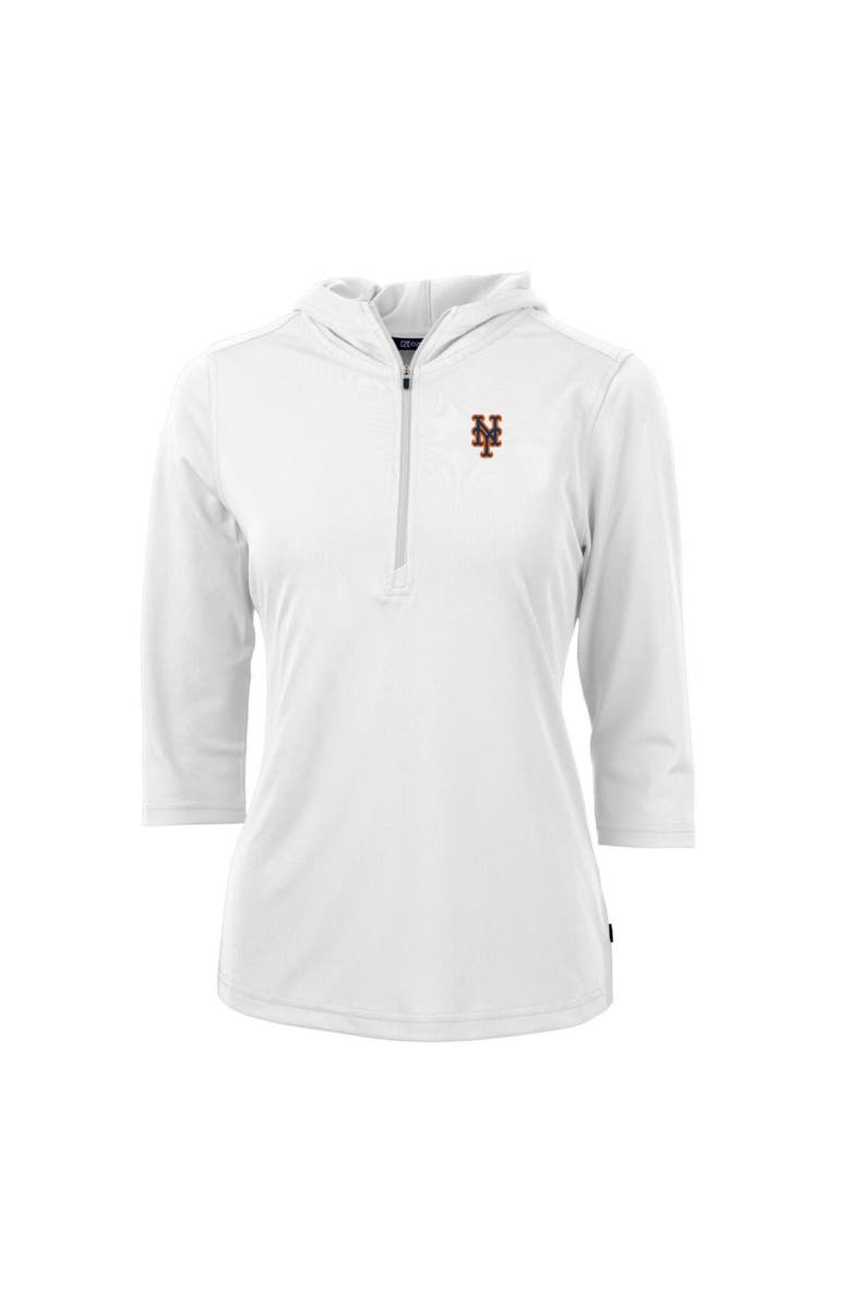 Cutter & Buck Women's Cutter & Buck White New York Mets Virtue Eco Pique 3/4 Sleeve Half-Zip Pullover Hoodie, Main, color, 