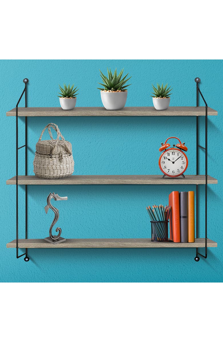 SORBUS Grey 3-Tier Floating Shelf, Alternate, color,