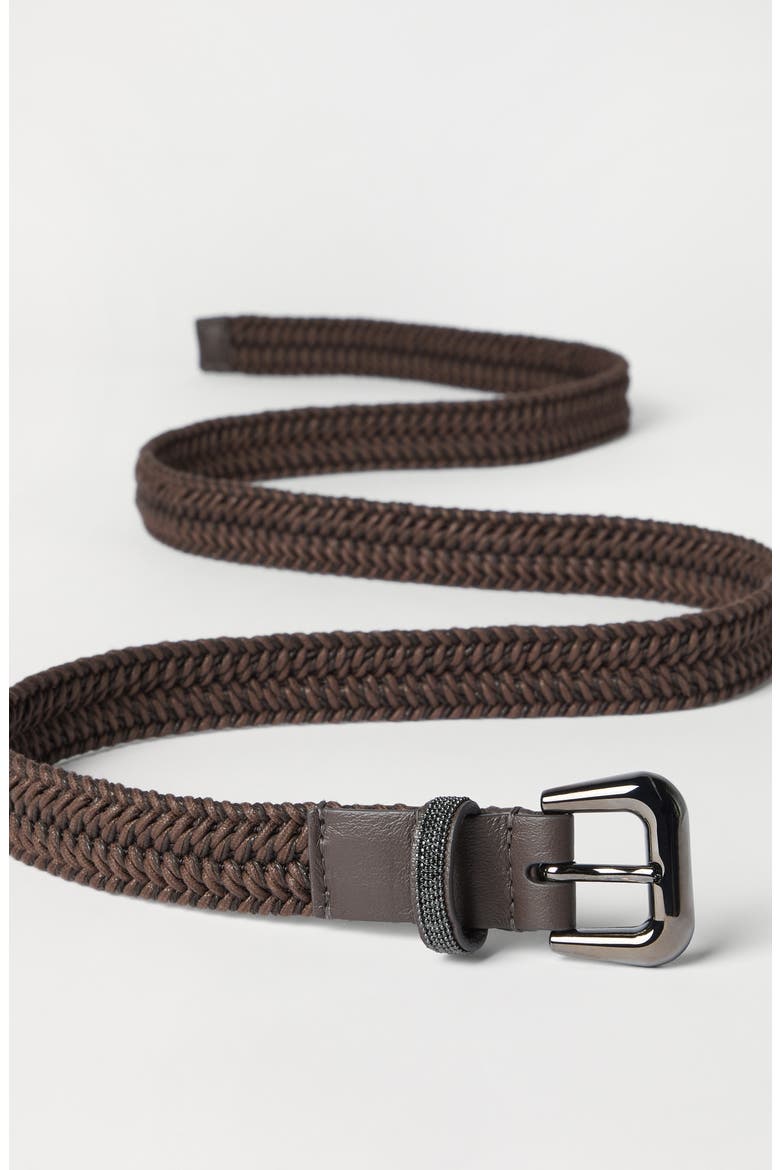 Braided belt with monili, Alternate, color, Rust Brown