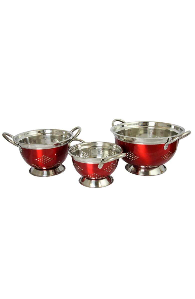 OSTER Metaline 3 Pack Round Asian Colander, Metallic, Alternate, color, Red