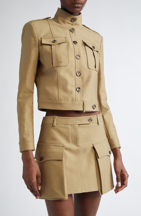 Stretch Cotton Tricotine Crop Jacket