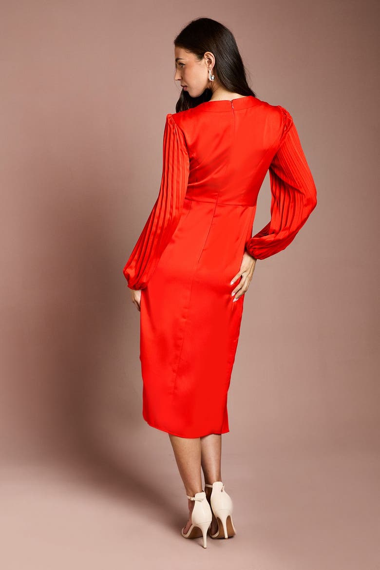 Satin Long Sleeve V-Neck Wrap Dress, Alternate, color, Flame Red