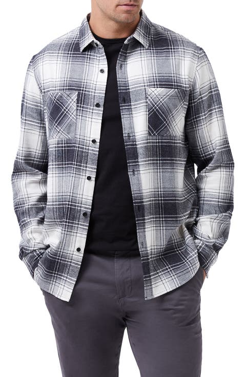Plaid Garment Wash Flannel Button-Up Shirt