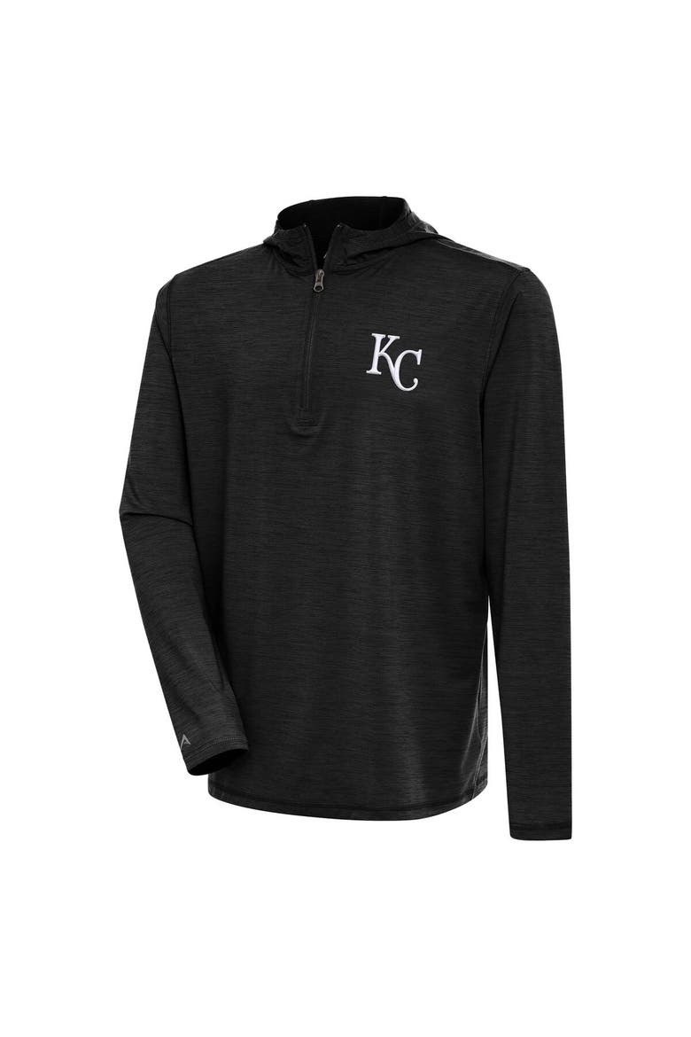 Men's Antigua  Heather Black Kansas City Royals Tidy Quarter-Zip Hoodie, Main, color, Heather Black